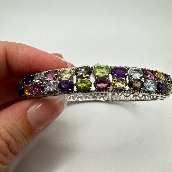 SALE! Still With tag! Multi-gemstone, stainless steel  hinged bracelet! - Picture 7 of 16